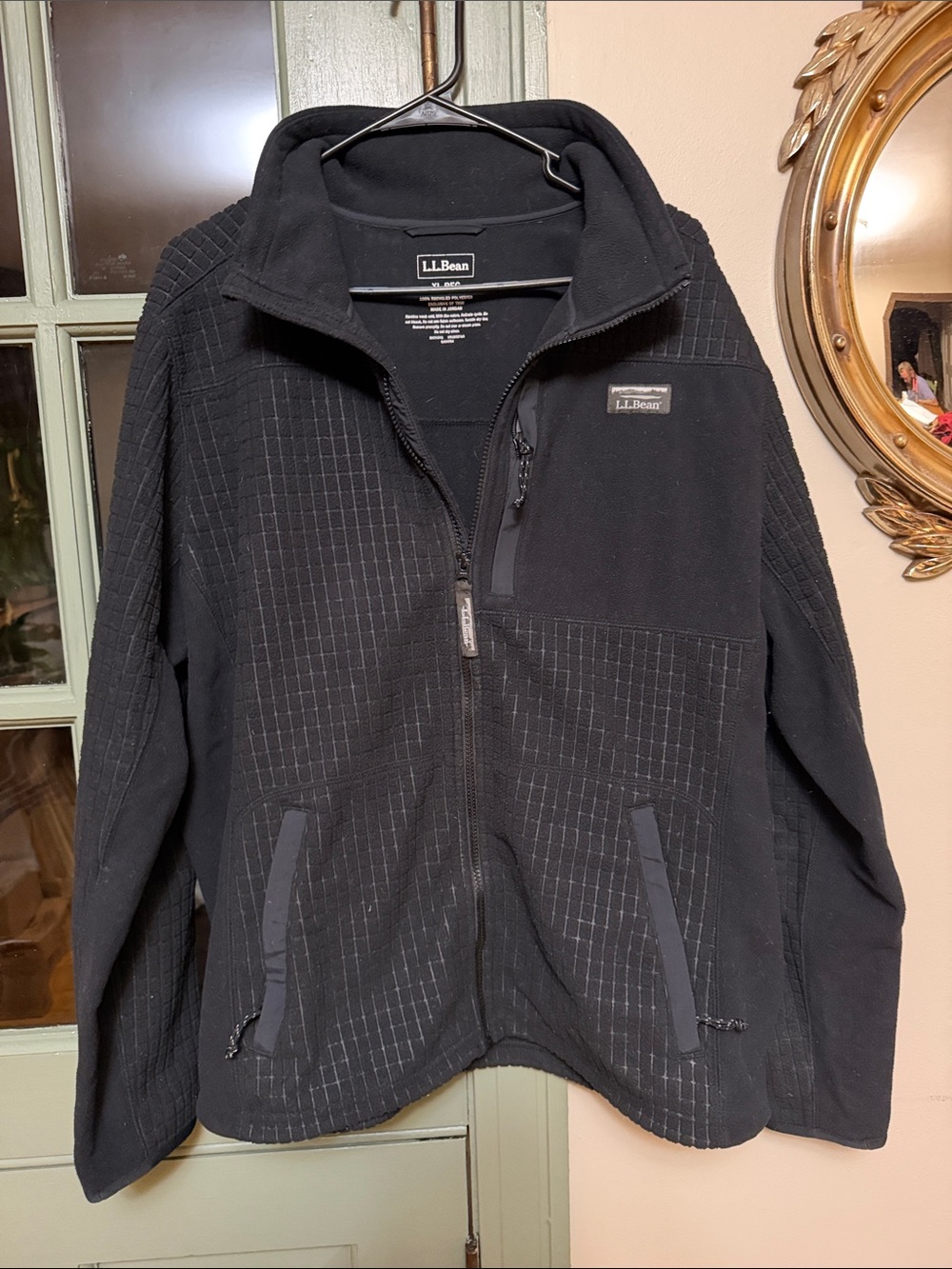 L.L. Bean Men's Black Grid-Pattern Full-Zip Jacket
